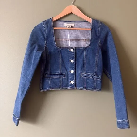 NWT Madewell Denim Square-Neck Crop Top in Hallwood Wash Sz 4 - Picture 2 of 7
